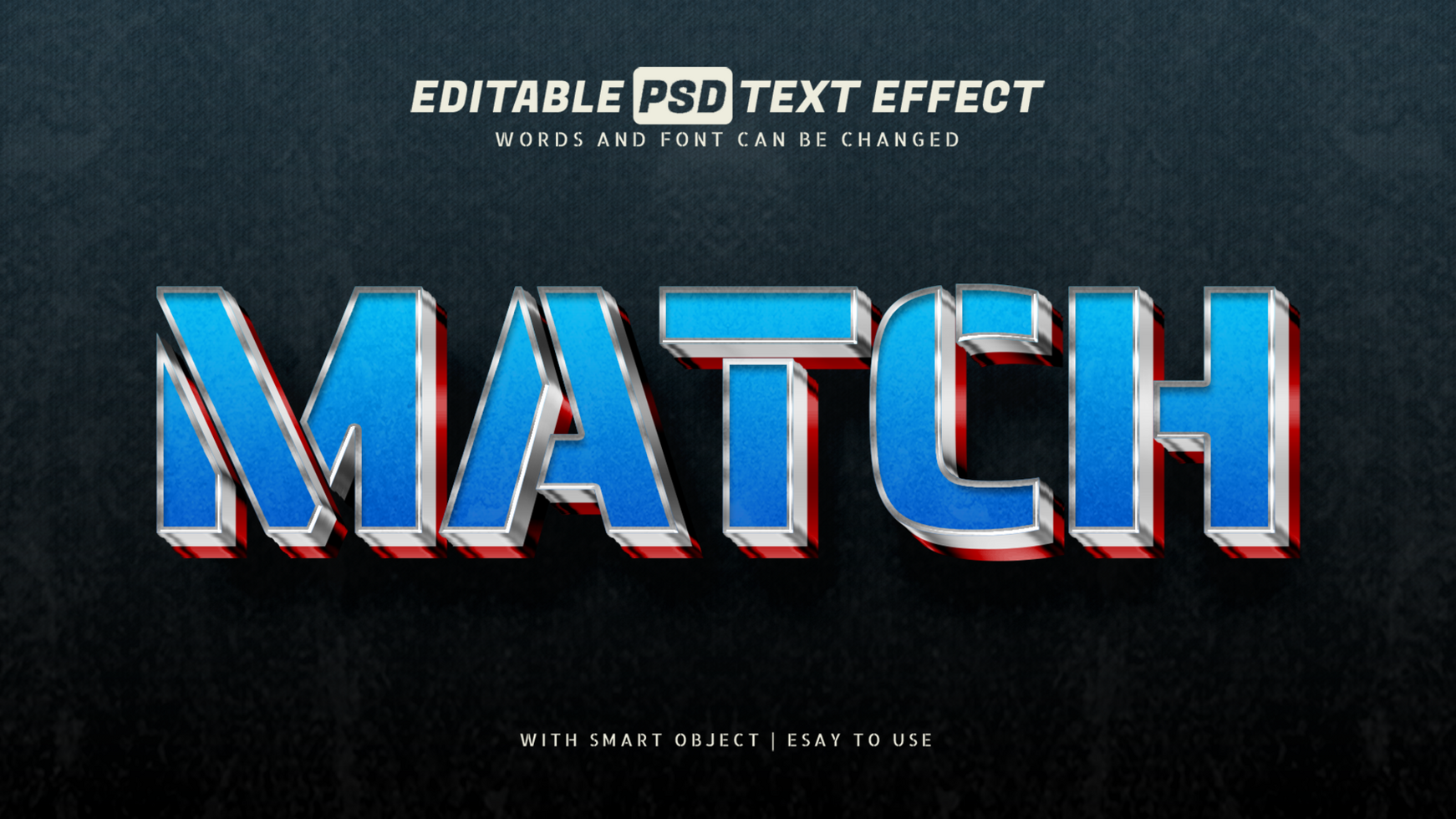 Match blue 3d text effect editable psd