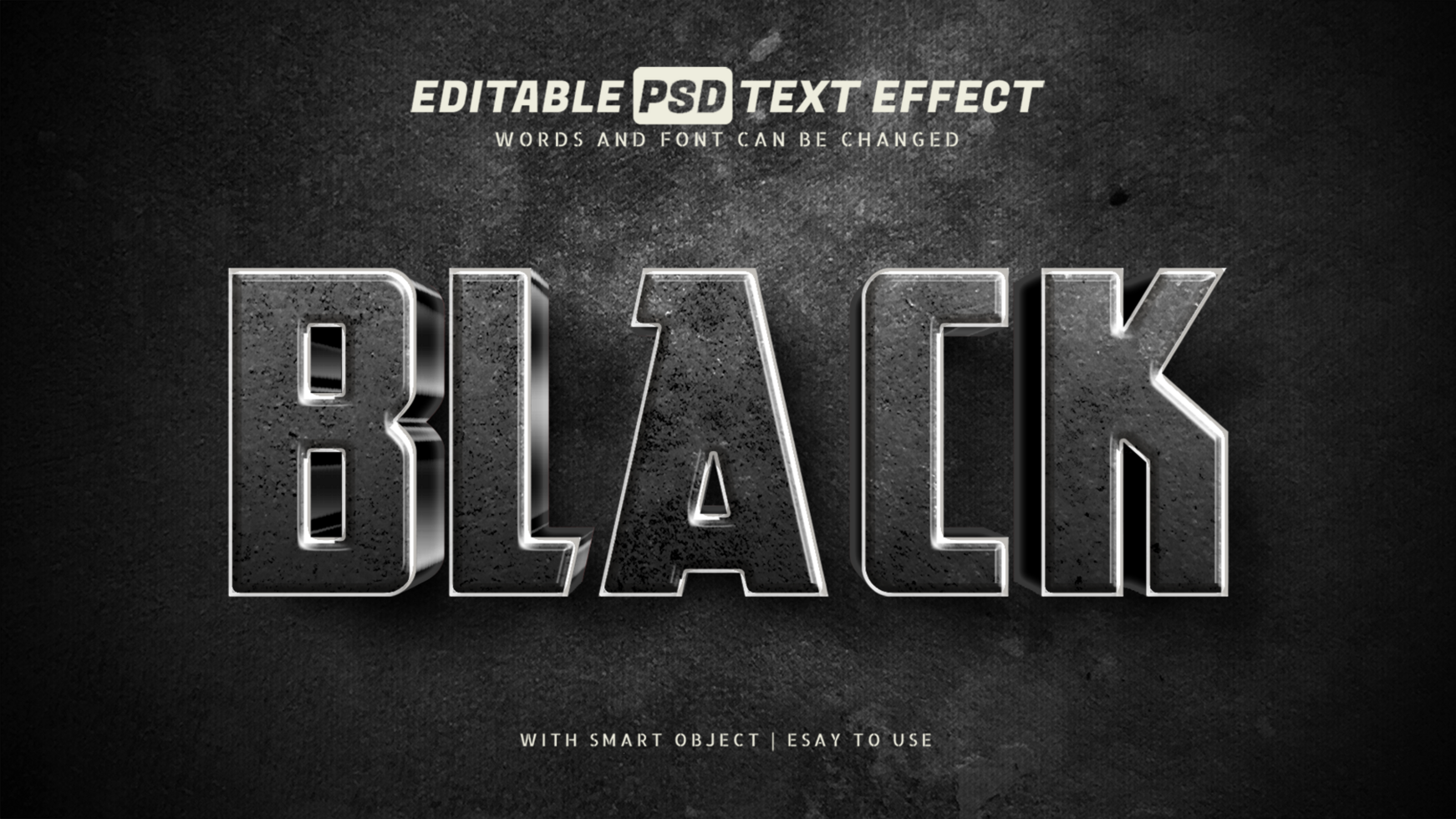 Black text effect 3d style editable psd