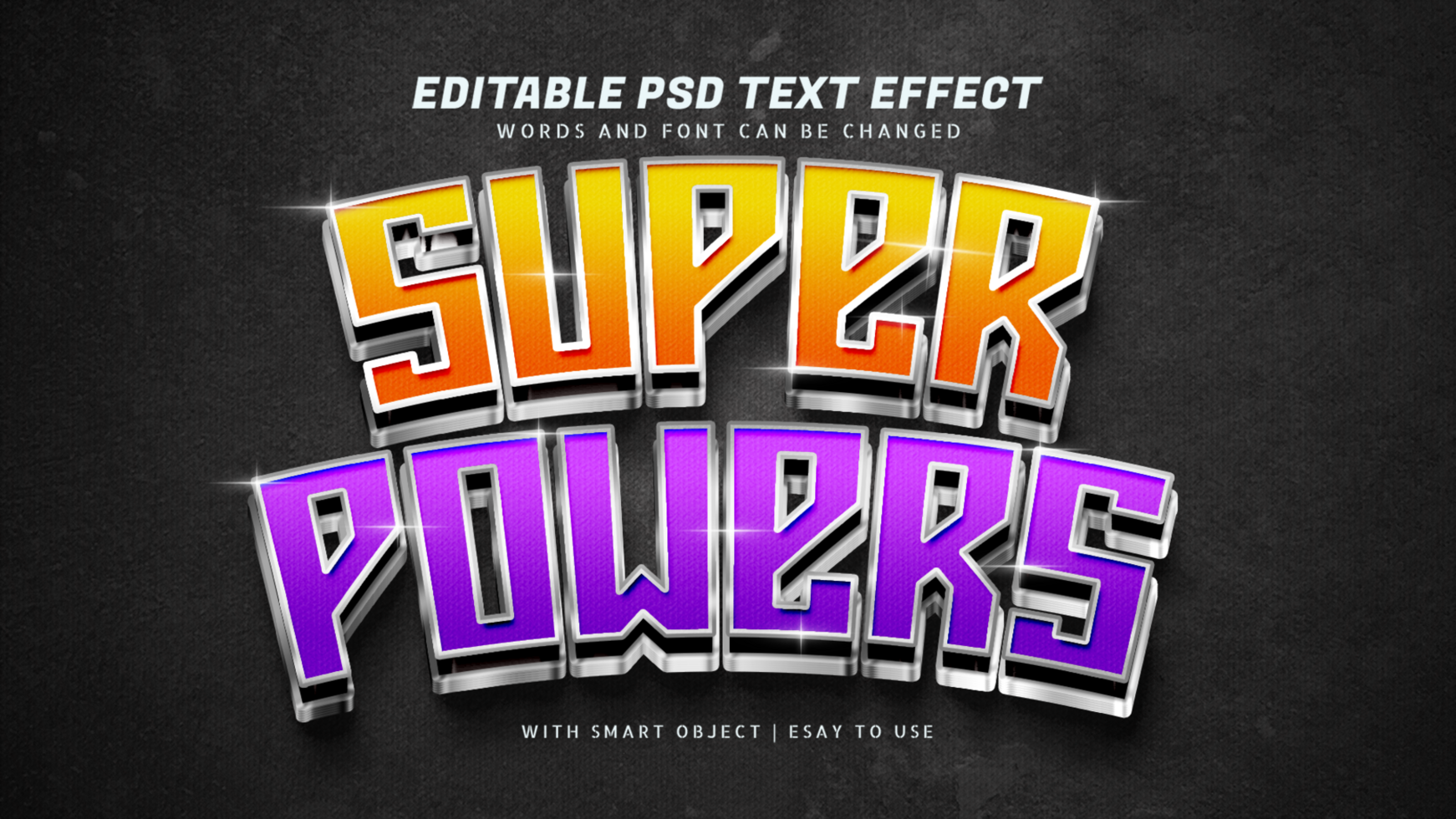 Super power metallic 3d text effect editable psd