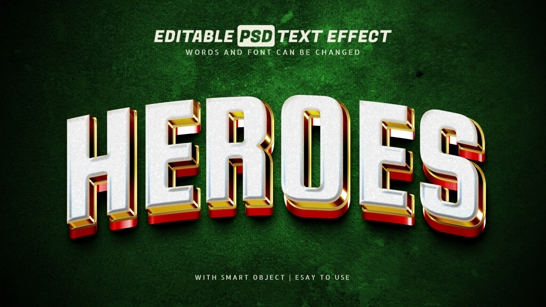 Heroes white gold text effect 3d editable psd
