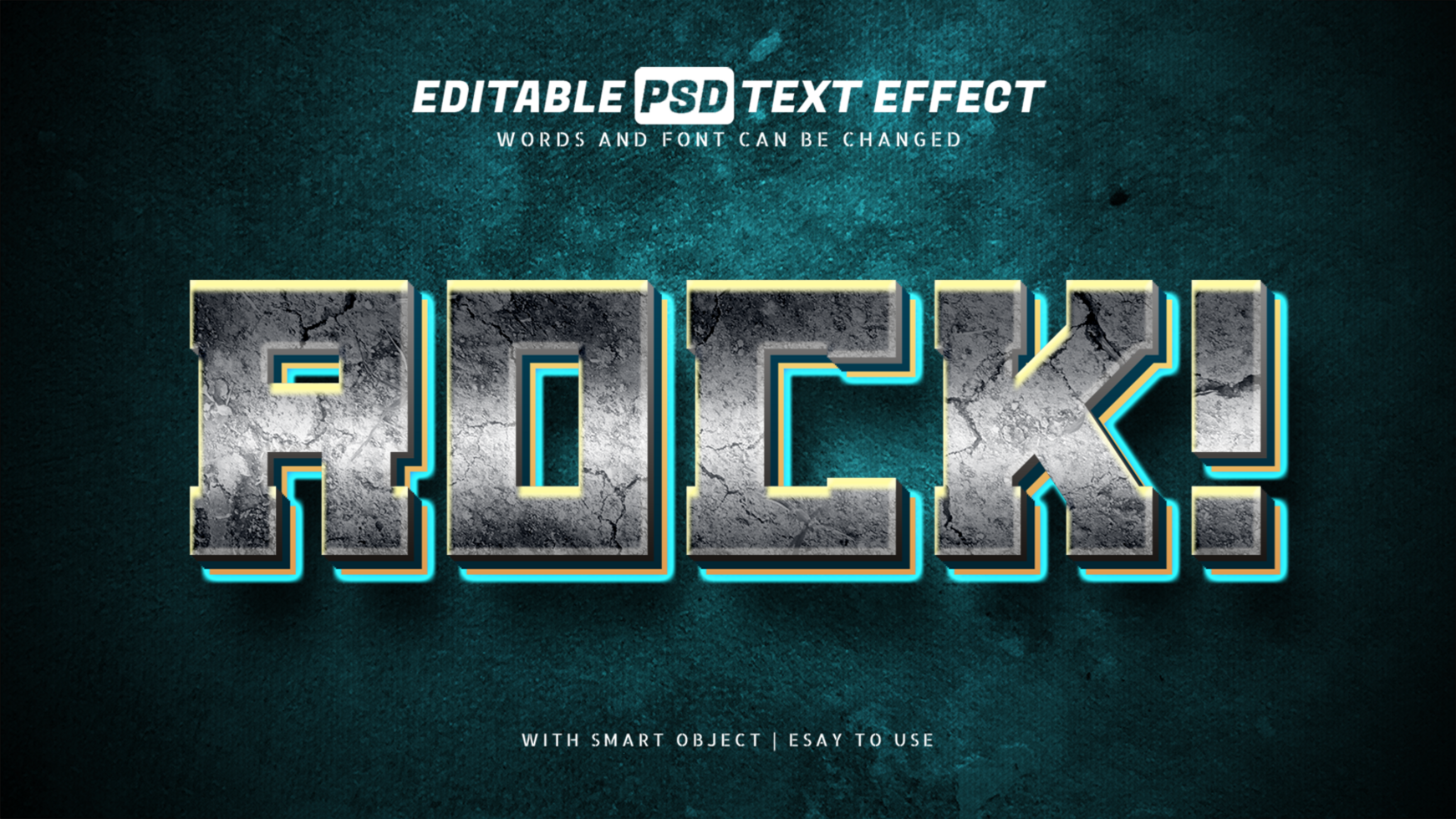 Rock glowing text effect 3d style editable psd
