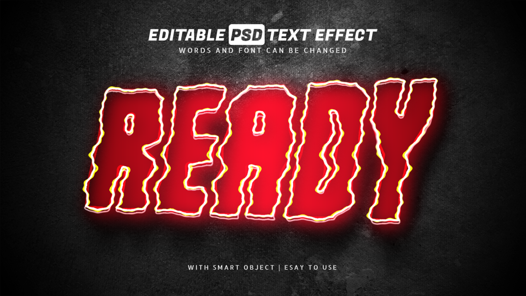 Ready red glowing text effect psd