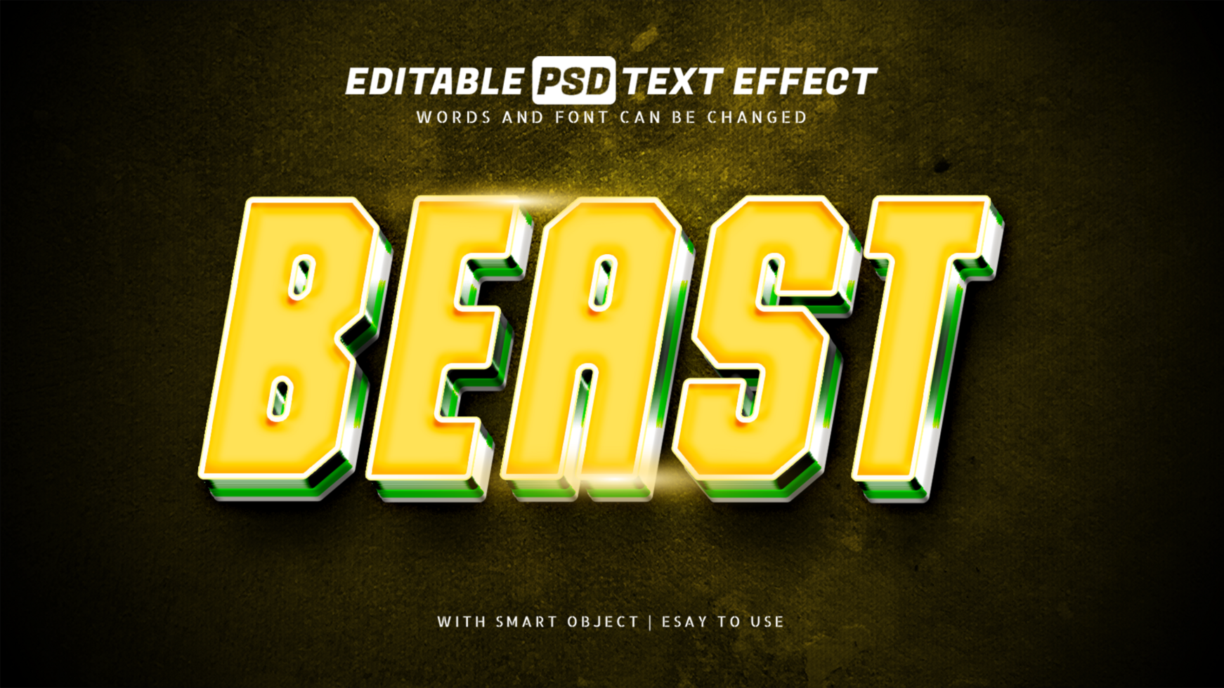 Yellow beast 3d text effect editable psd