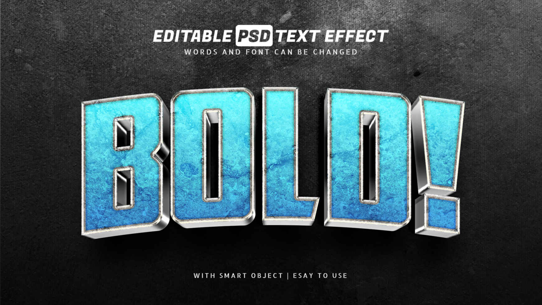 Blue bold 3d text effect editable psd