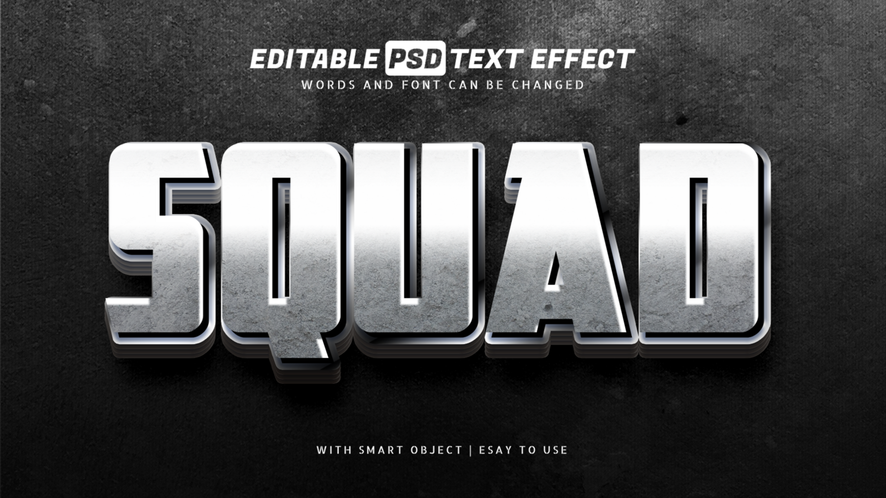 Silver squad 3d text effect editable psd