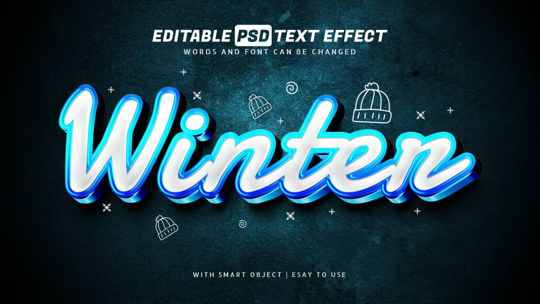 Winter 3d text effect editable psd