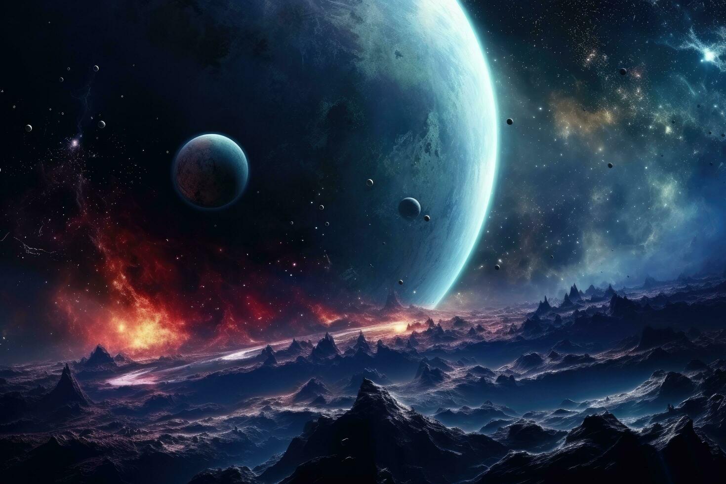 Fantasy alien planet in deep space. Elements of this image furnished by NASA, Planets and galaxy, science fiction wallpaper. Beauty of deep space, AI Generated photo