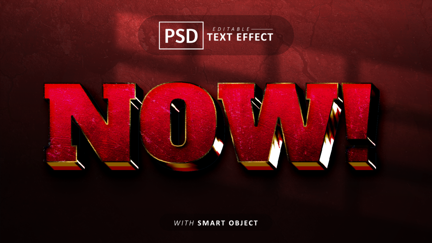 Red now 3d text effect psd