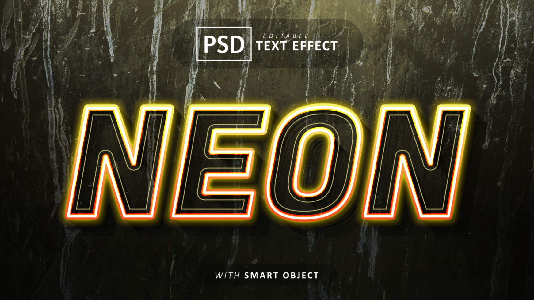 Yellow neon text effect editable psd