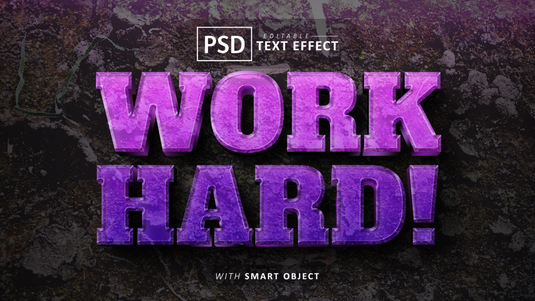 Work hard purple 3d text effect editable psd