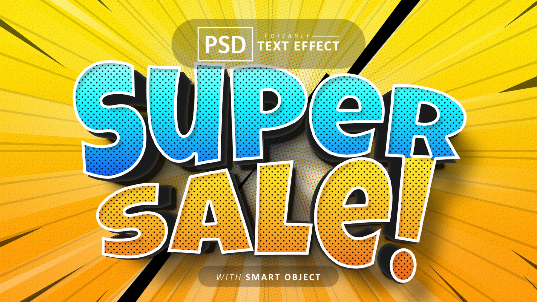 Super sale comic style text effect editable psd