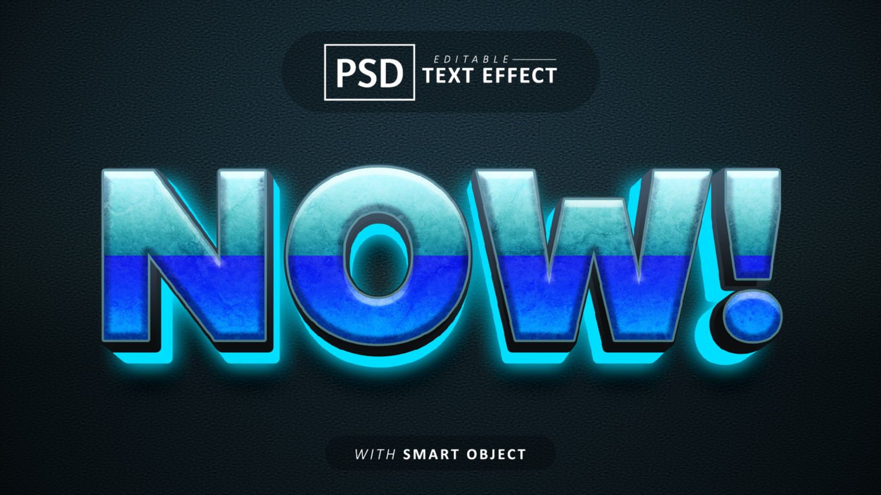 Now glowing text effect editable psd