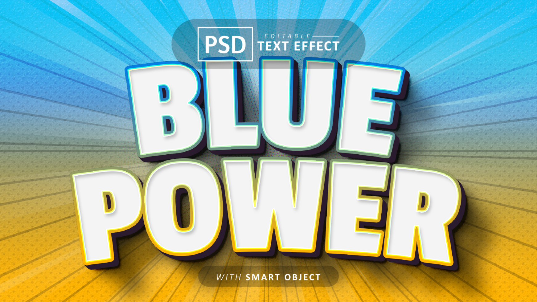 Blue power comic style text effect psd