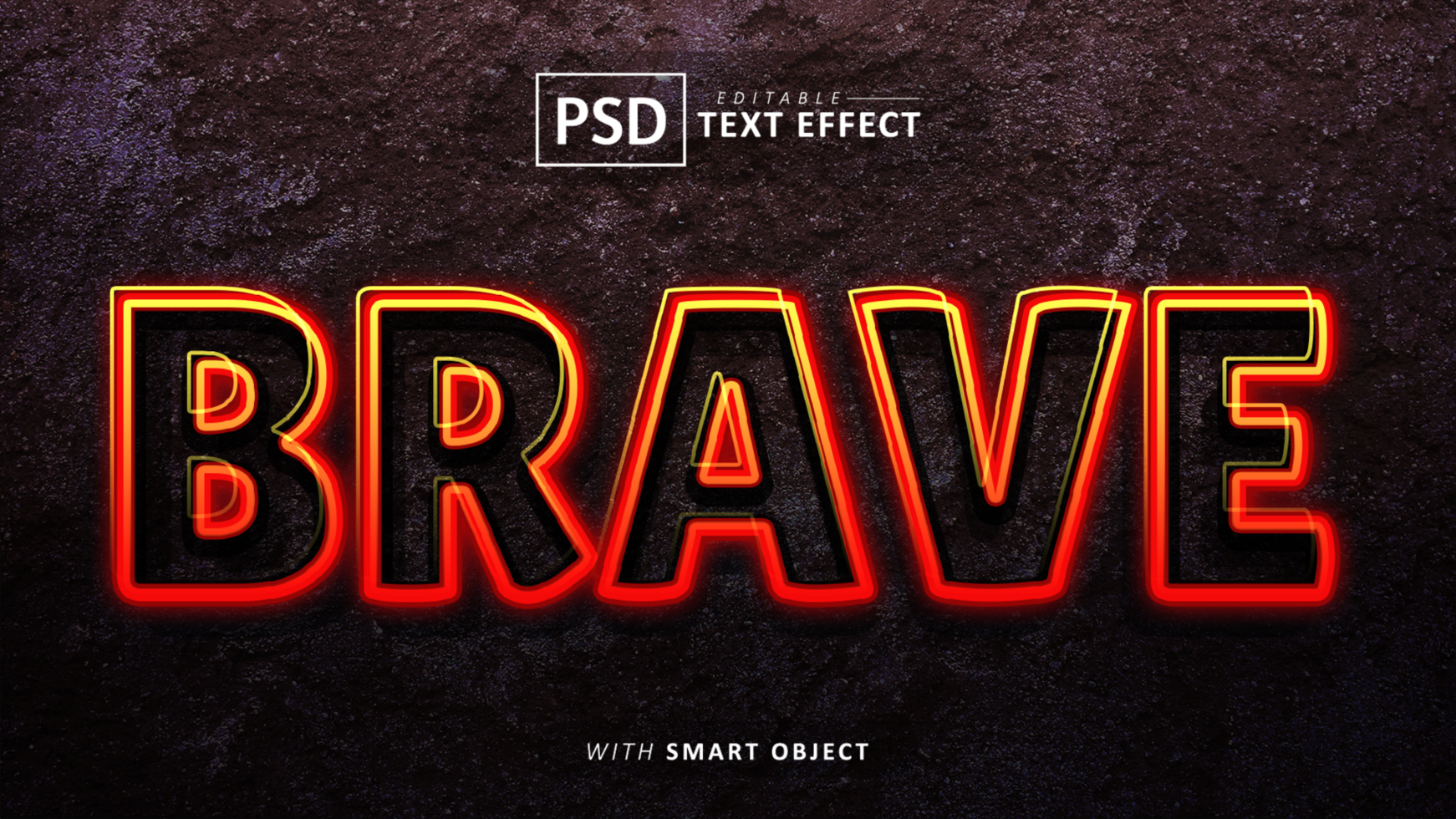 Brave neon text effect editable psd