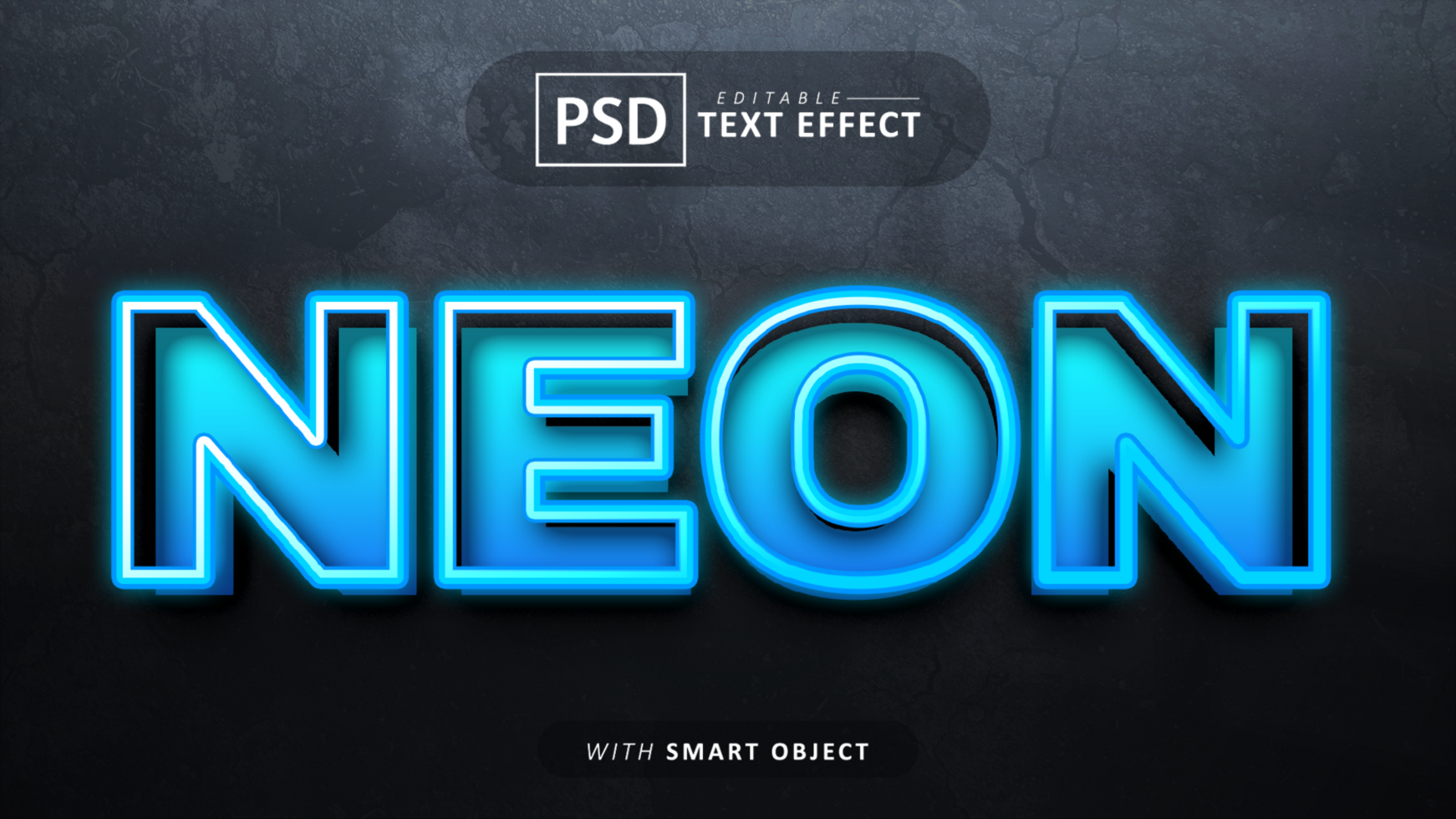 Blue neon text effect editable psd