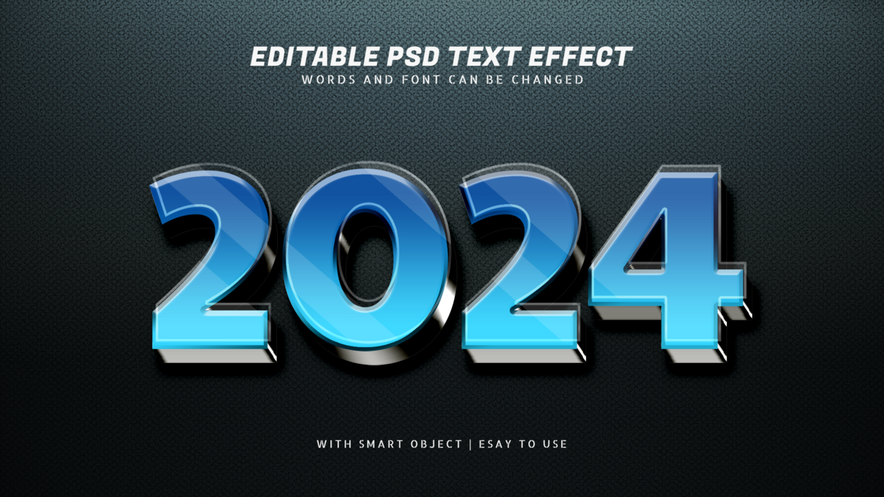 2024 azul 3d texto efeito editável psd