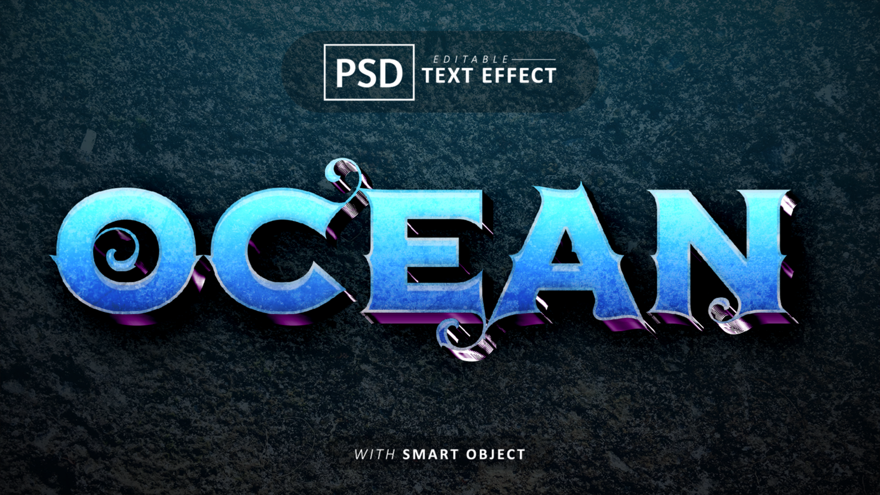 Ocean 3d text effect editable psd