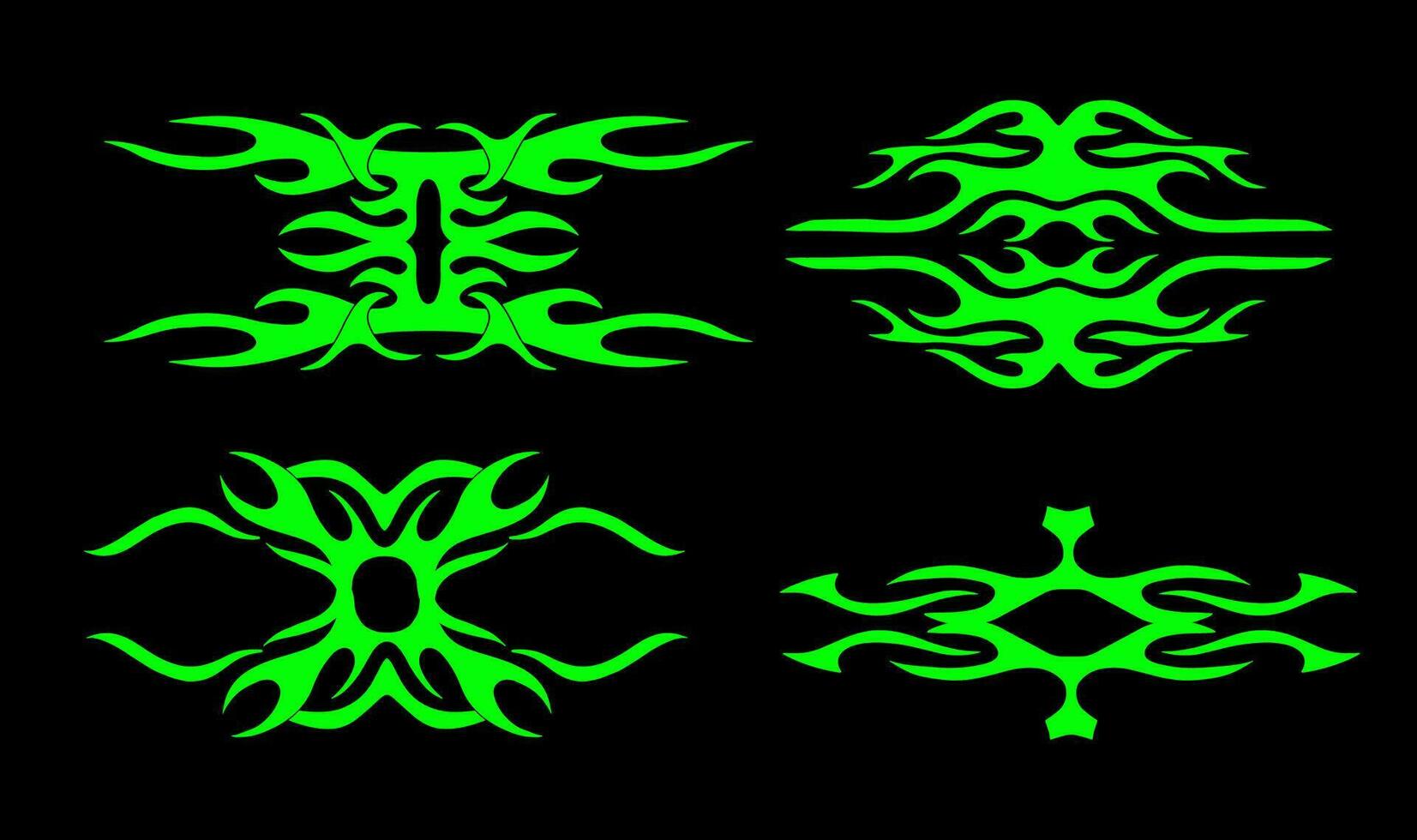Neo tribal or cyber sigilism shape set for tattoo, streetwear etc Hand drawn symmetric vector illustration.