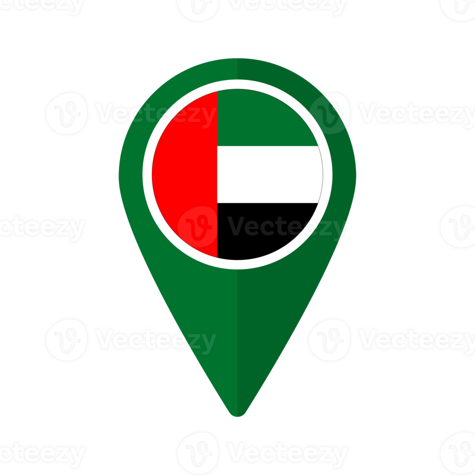 United Arab Emirates Flag on map pointer icon png