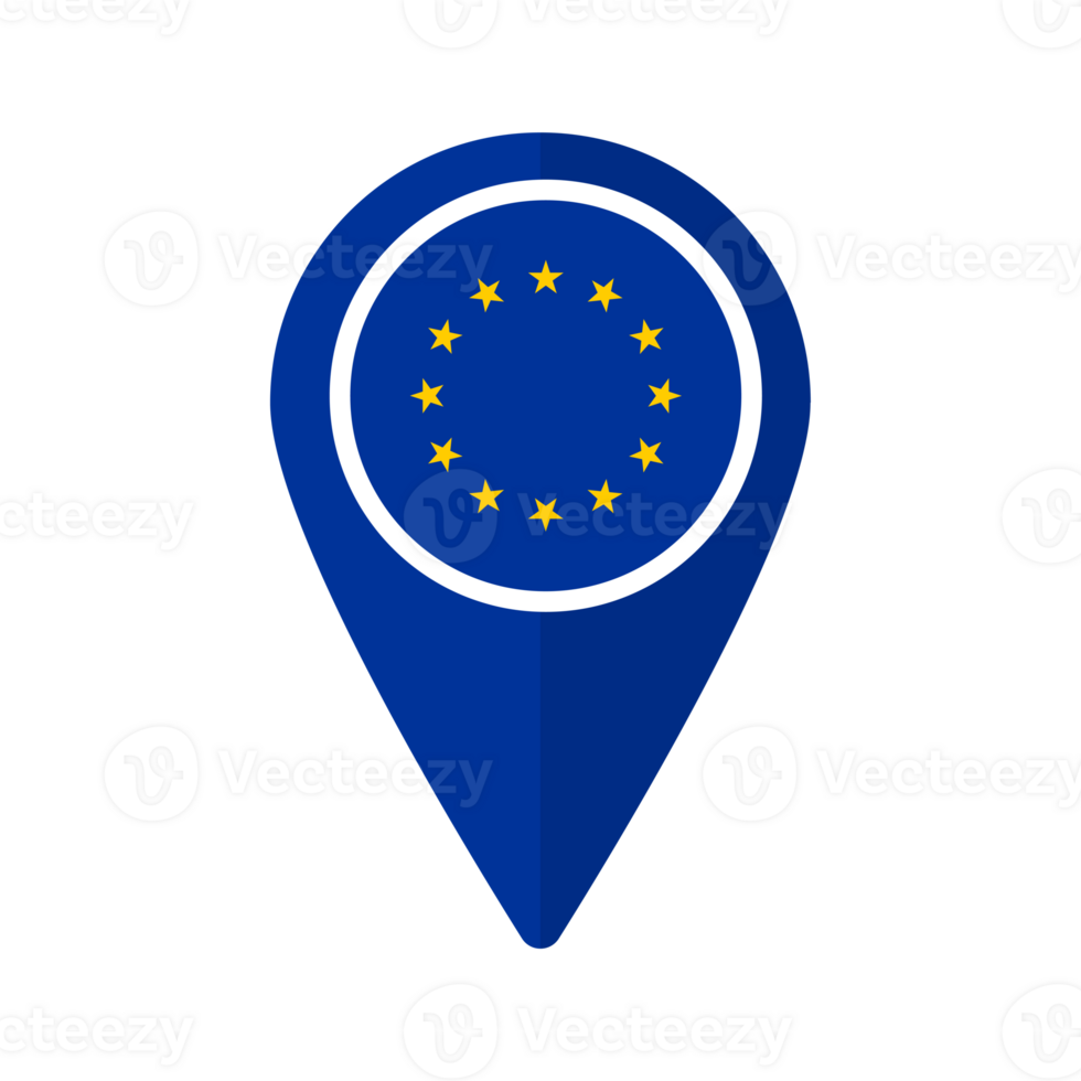 European Union flag on map marker icon isolated png