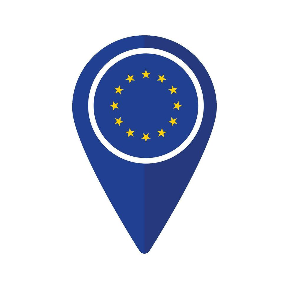 European Union flag on map marker icon isolated vector