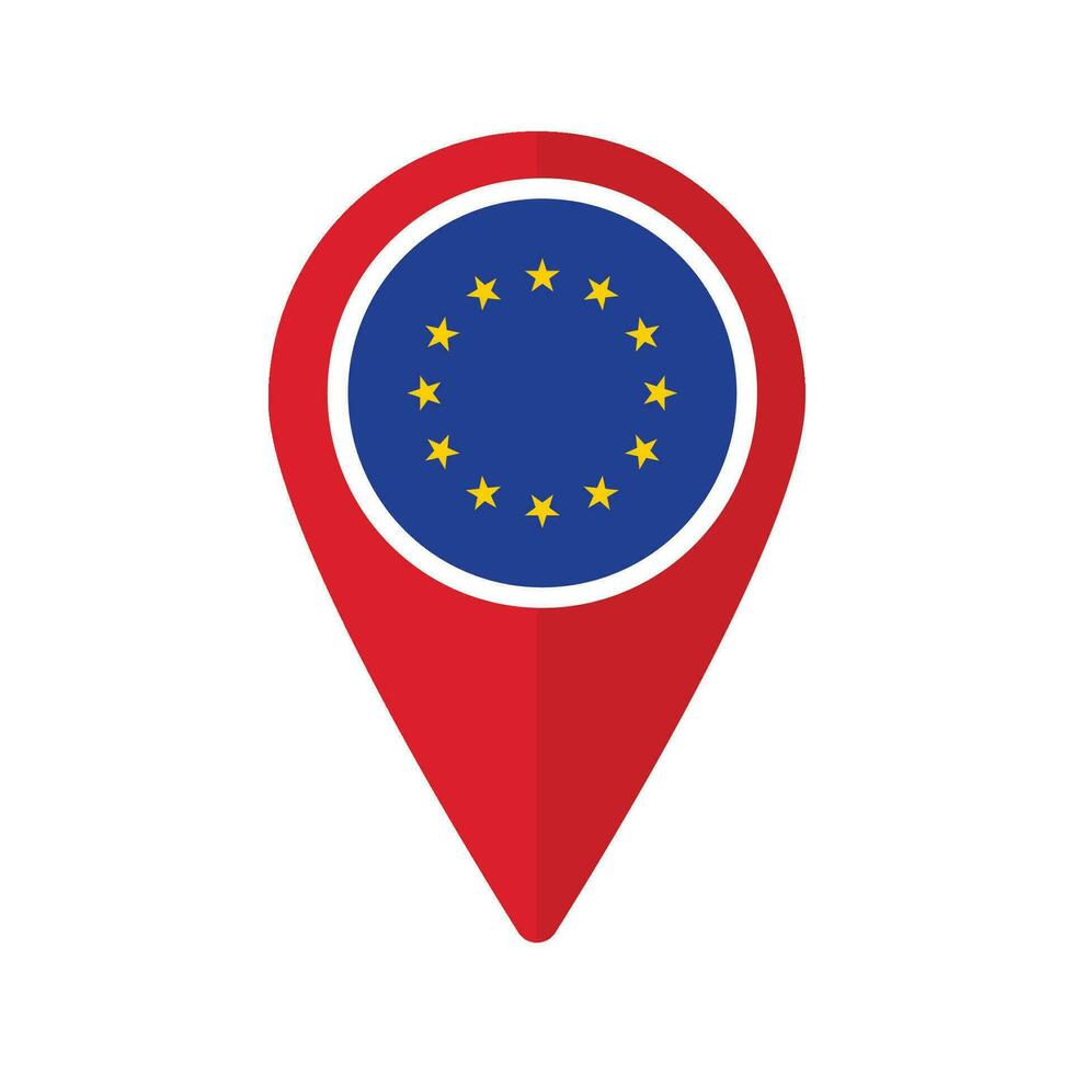 European Union flag on map marker icon isolated vector