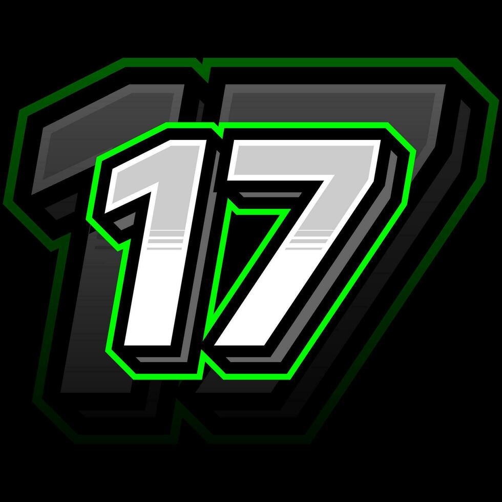 Simple And Shiny Racing Seventeen Number Vector Clipart Decal Design