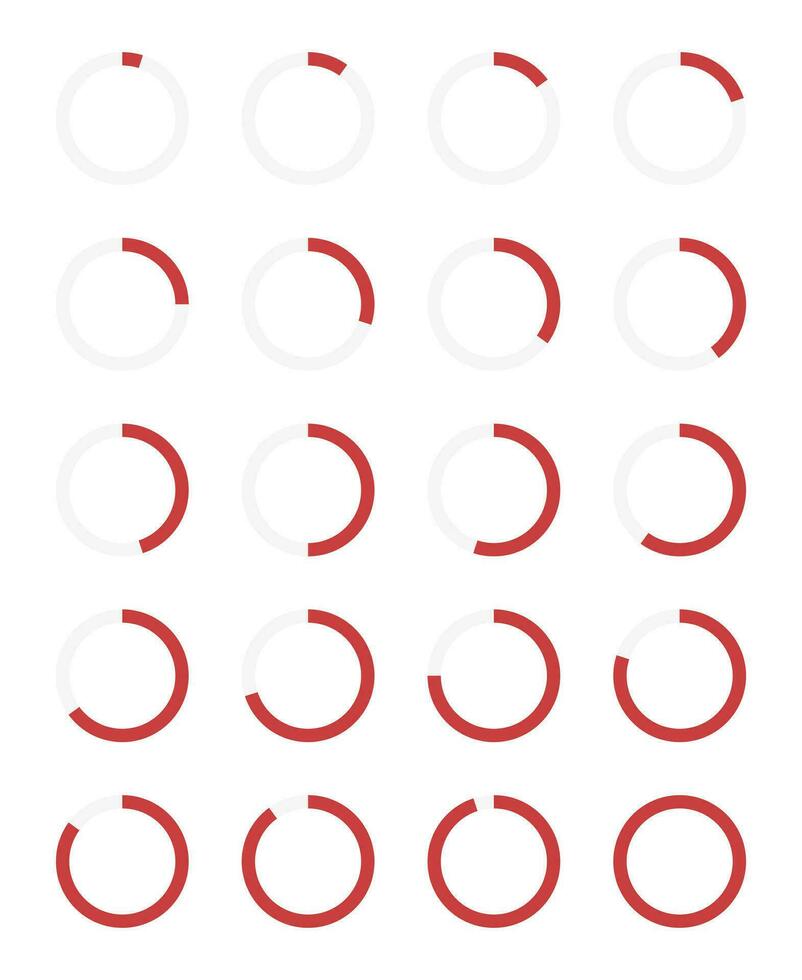 Set of circular progress loading bars. Progress waiting rings, collection of download symbols. Infographic animation flat elements for websites interfaces. Vector simple illustration.