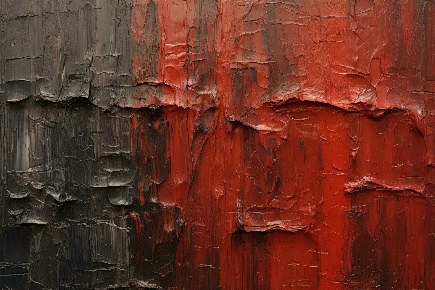 Abstract background of red and black paint on the old metal surface, Oil paint with a high textured texture, AI Generated photo