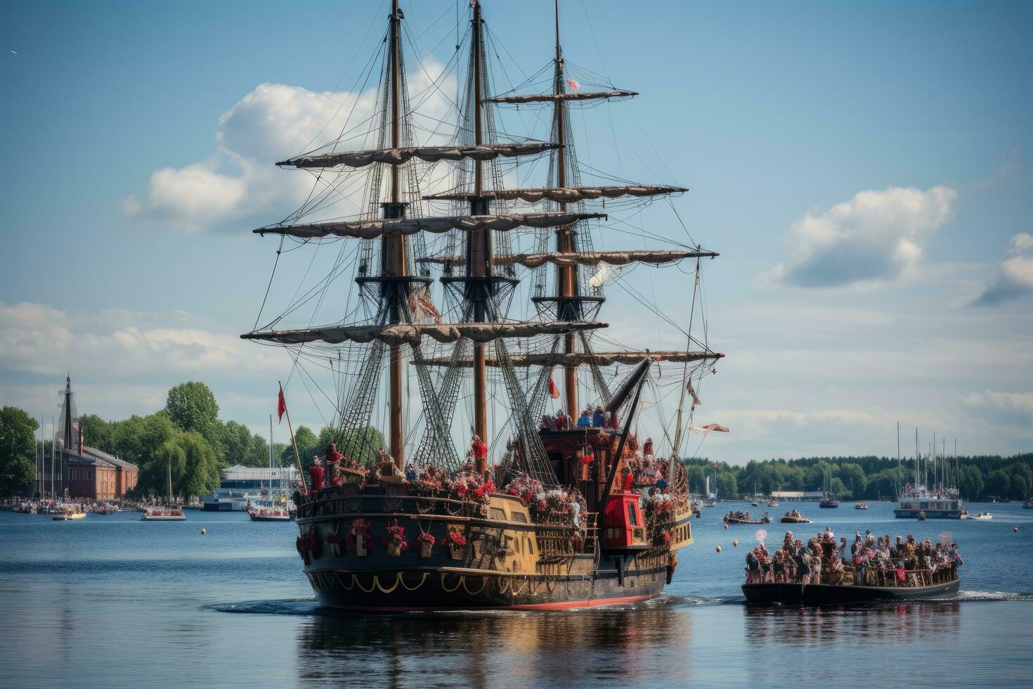 The Tall Ships Parade during the Kiel Week 2016, The Kieler Woche is performing during the 125th Kiel Week, AI Generated photo