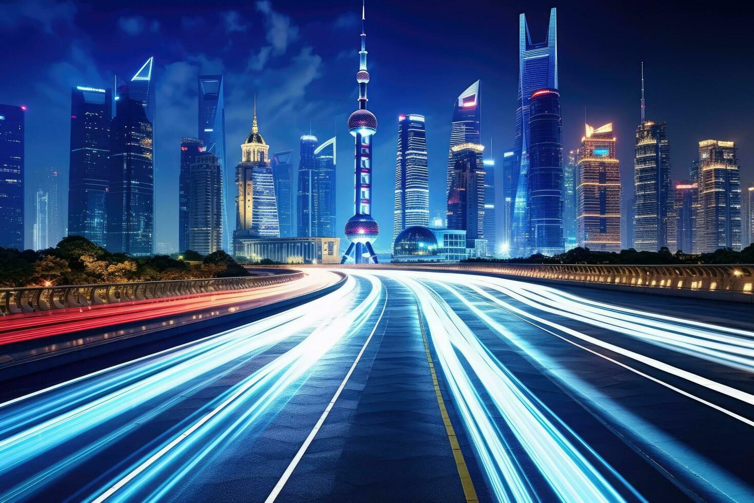 the light trails on the modern building background in shanghai china, the light trails on the modern building background in shanghai china, AI Generated photo