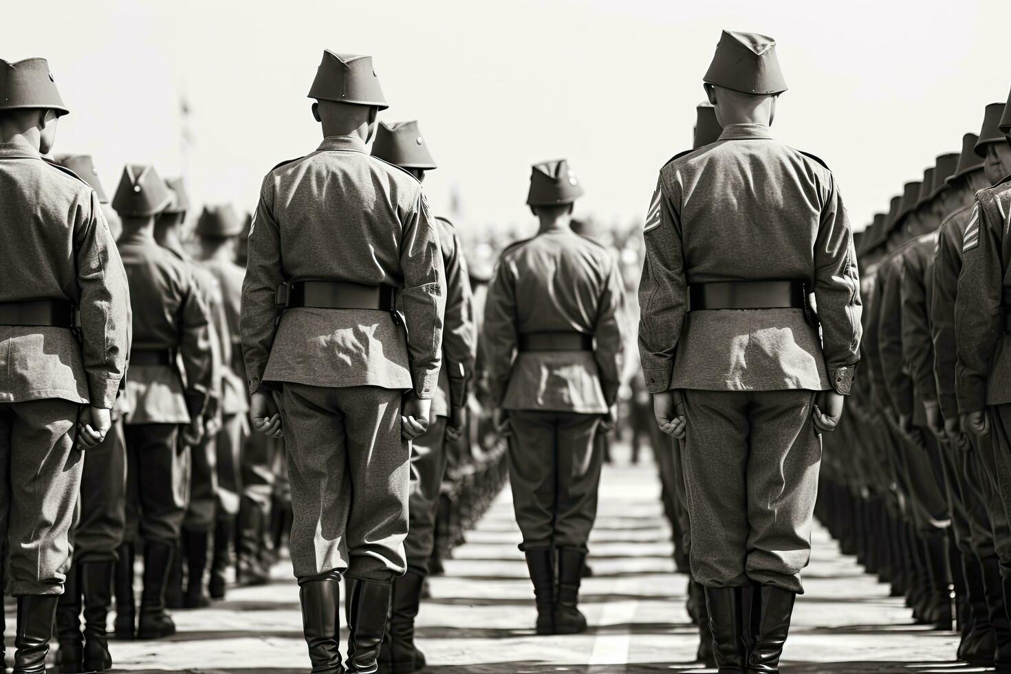 Military parade in Kiev, dedicated to 70th anniversary of the Victory in the Great Patriotic War. Soldiers in historical uniform during historical reenactment, US soldiers, AI Generated photo