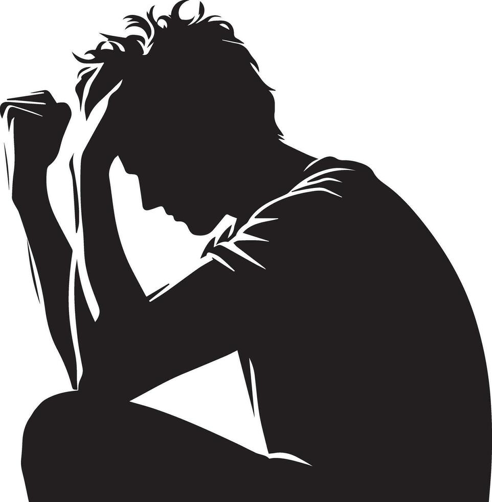 Sad Man vector silhouette, tension man, upset man vector silhouette