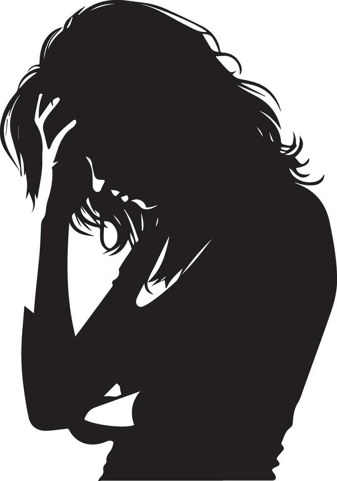 Sad Woman vector silhouette illustration, upset woman vector, tension woman vector