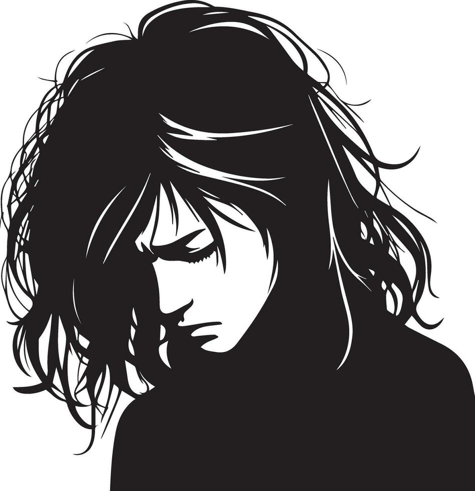 Sad Woman vector silhouette illustration, upset woman vector, tension woman vector