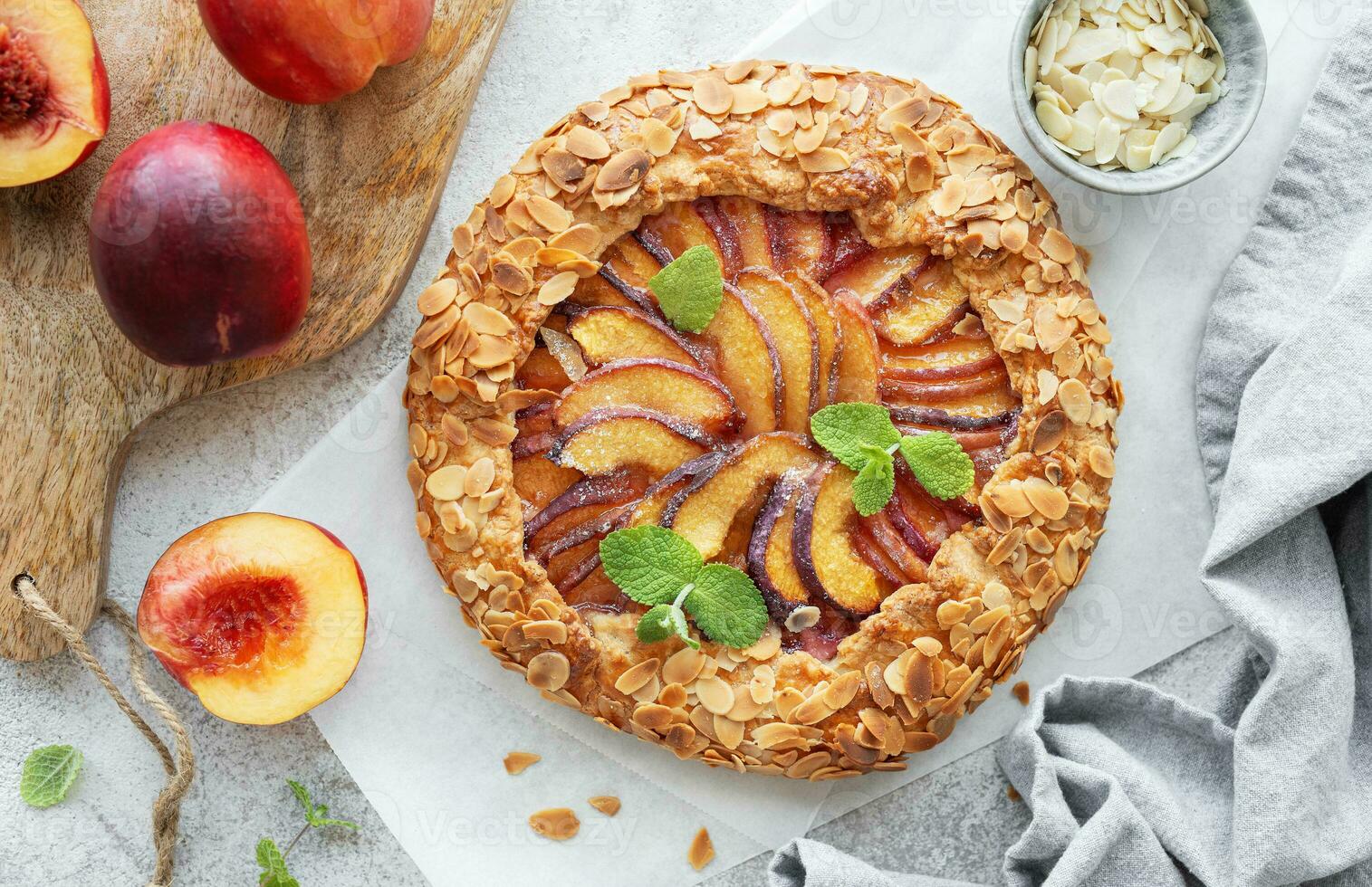 Homemade  galette with peaches. photo