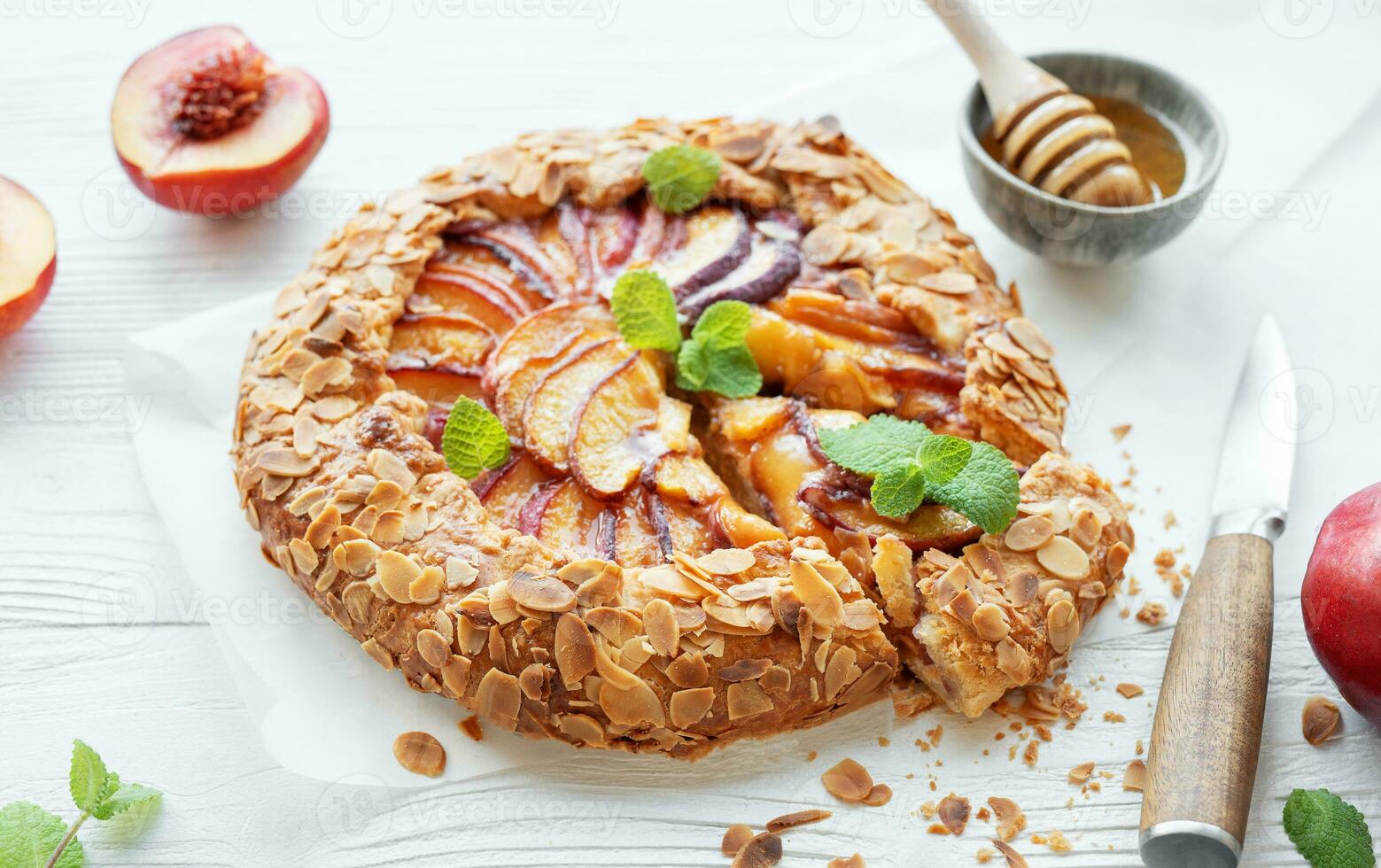 Homemade  galette with peaches. photo