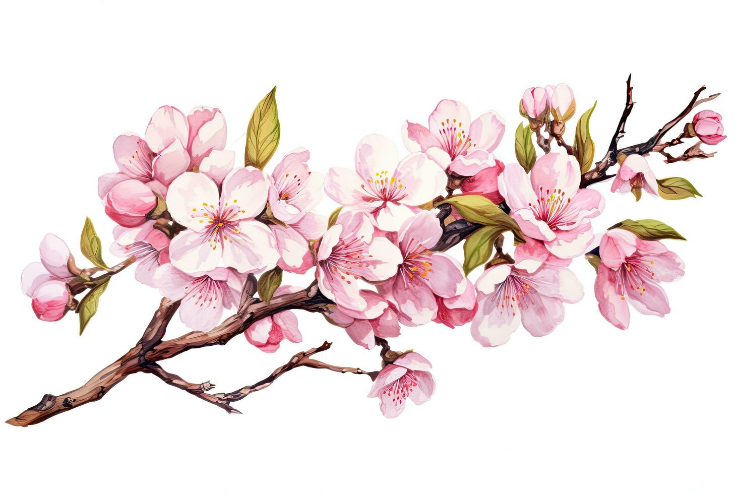 cherry blossom branch isolated on white background. watercolor illustration, Watercolor cherry blossom. Vector illustration isolated on white background, AI Generated photo