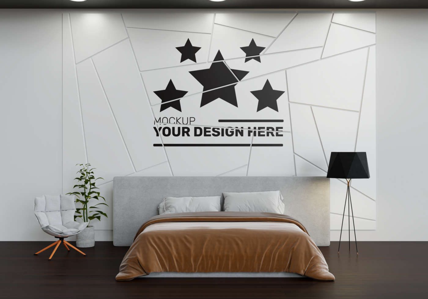 wall mockup in a simple and attractive bedroom for business use psd