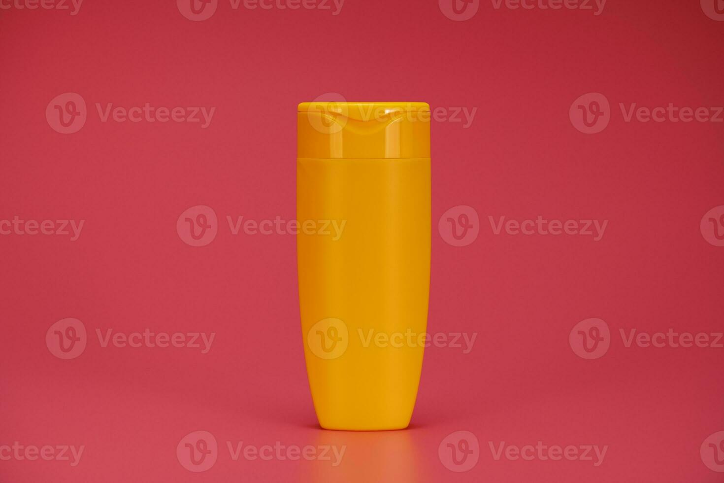 Blank Label Shampoo Bottle or Shower Gel on Pink Background photo
