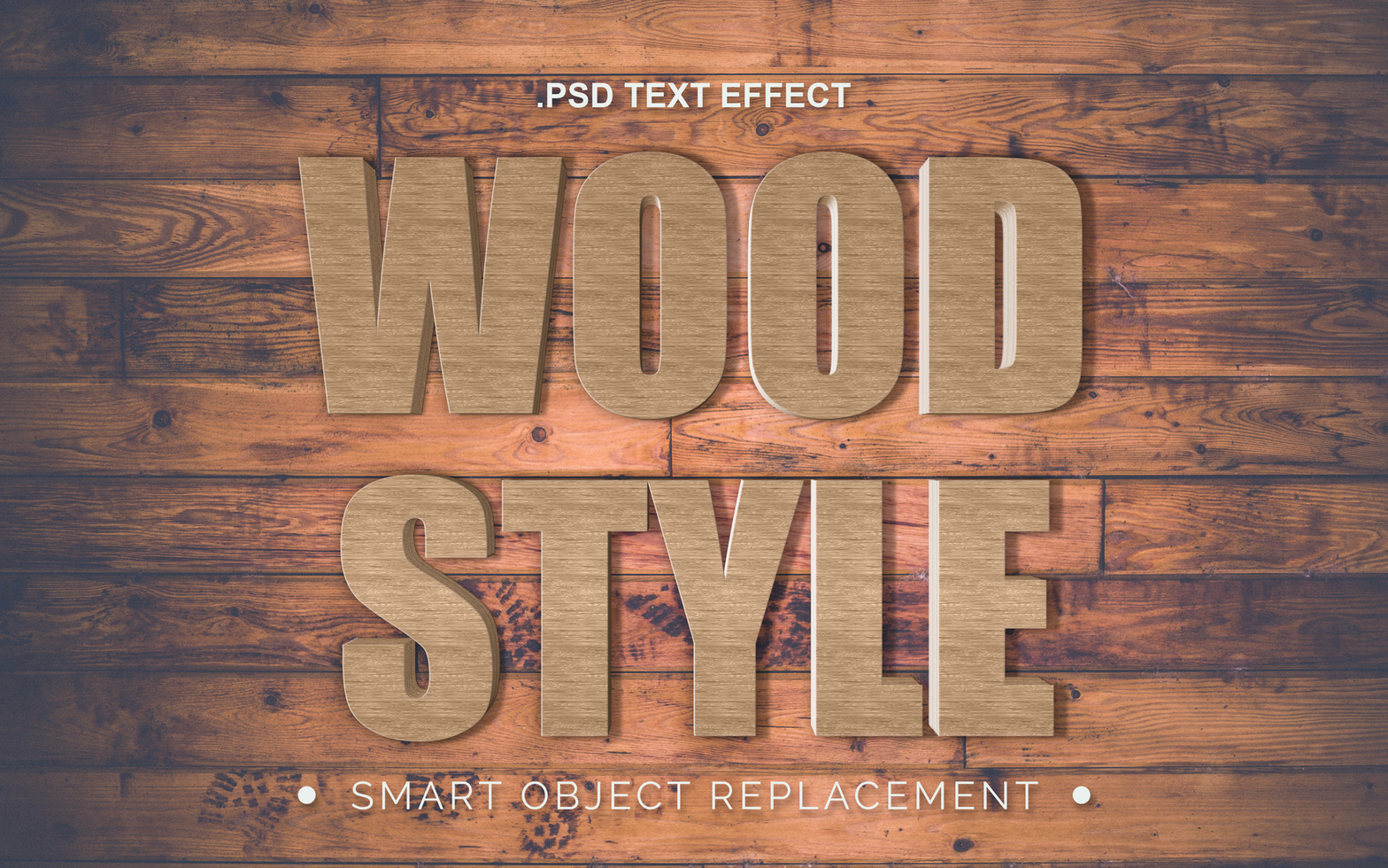 3D PSD Realistic Wood Board Texture Text Effect