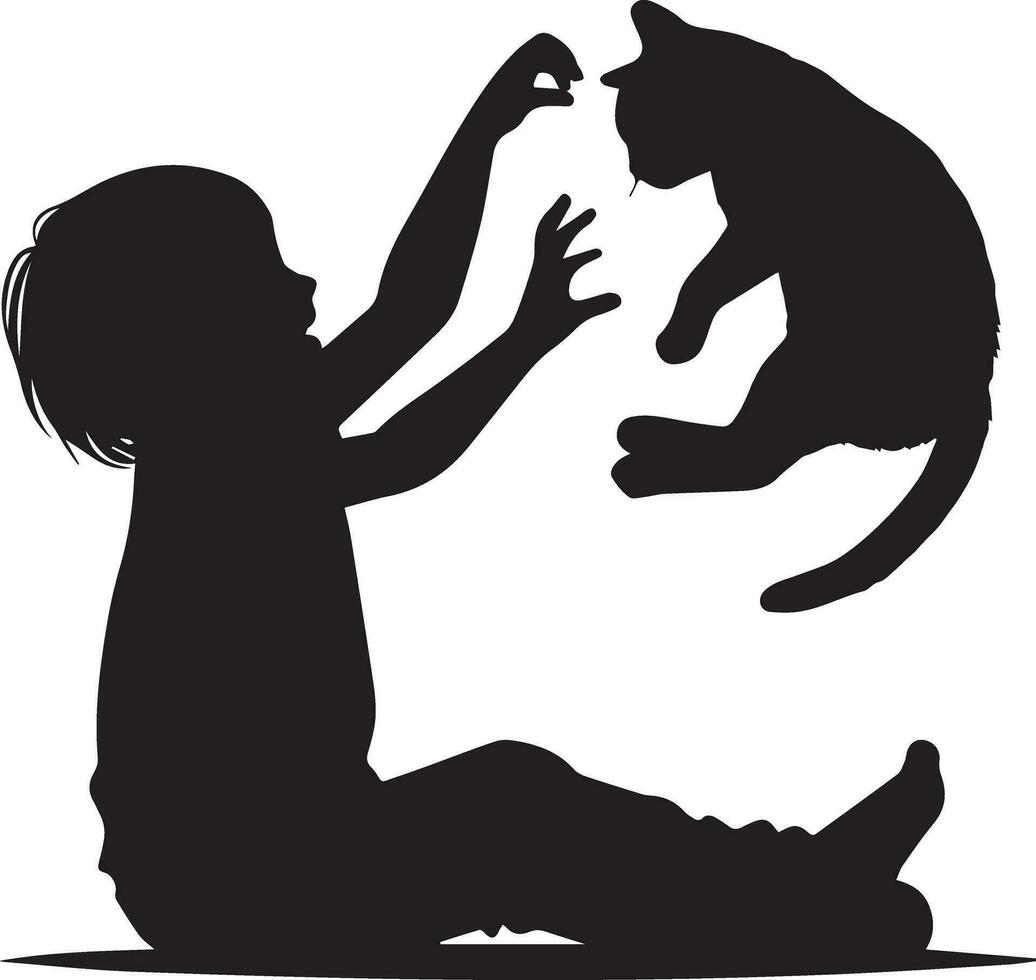 niño jugando con gato vector silueta ilustración negro color 5 5