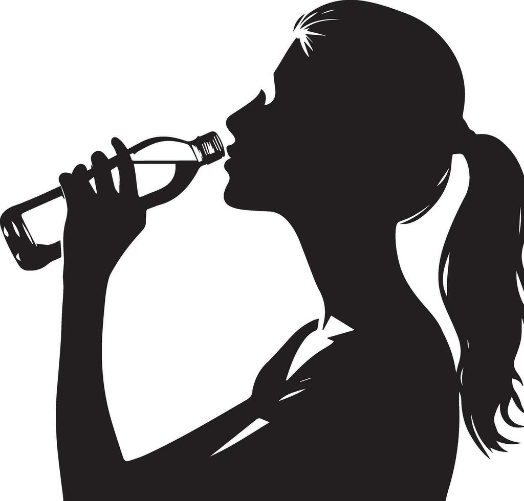 Woman Drink water vector silhouette illustration 4