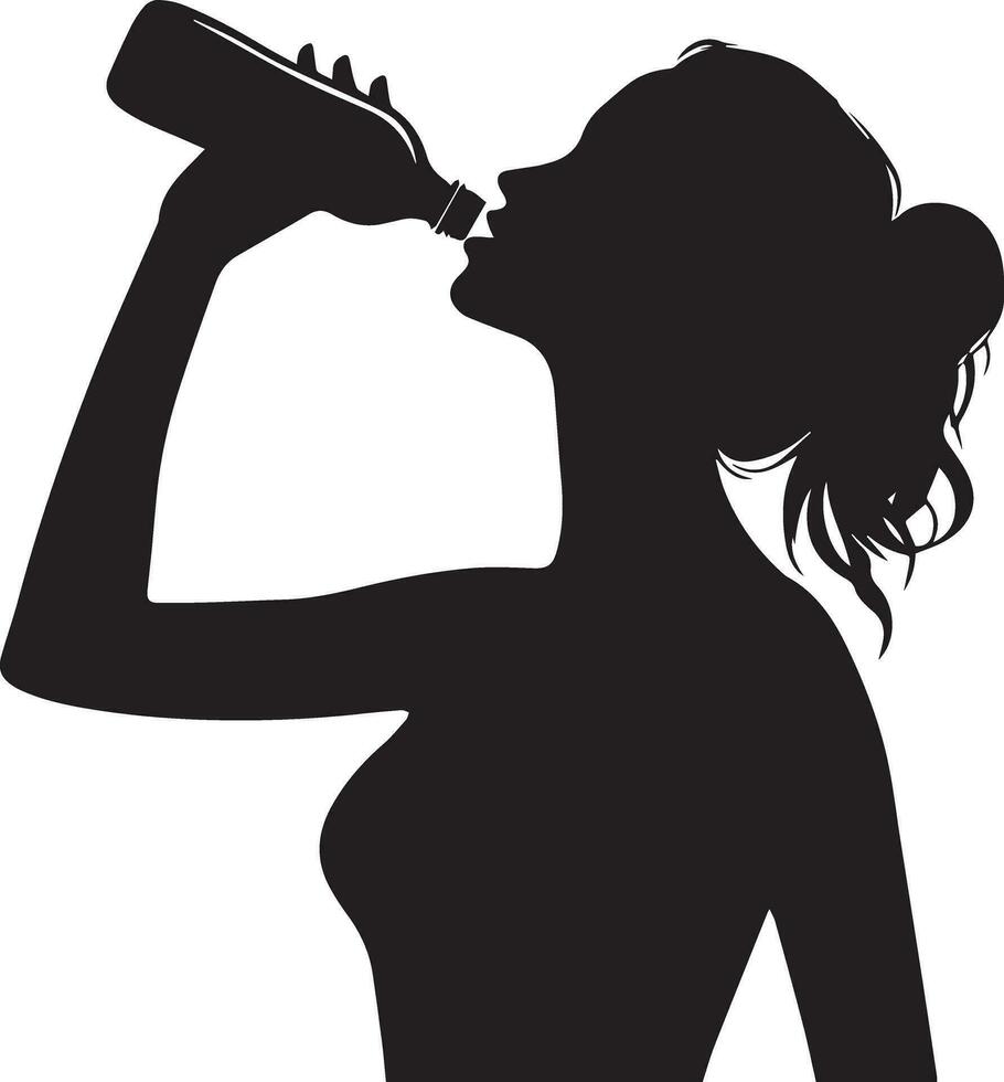 mujer bebida agua vector silueta ilustración 9 9