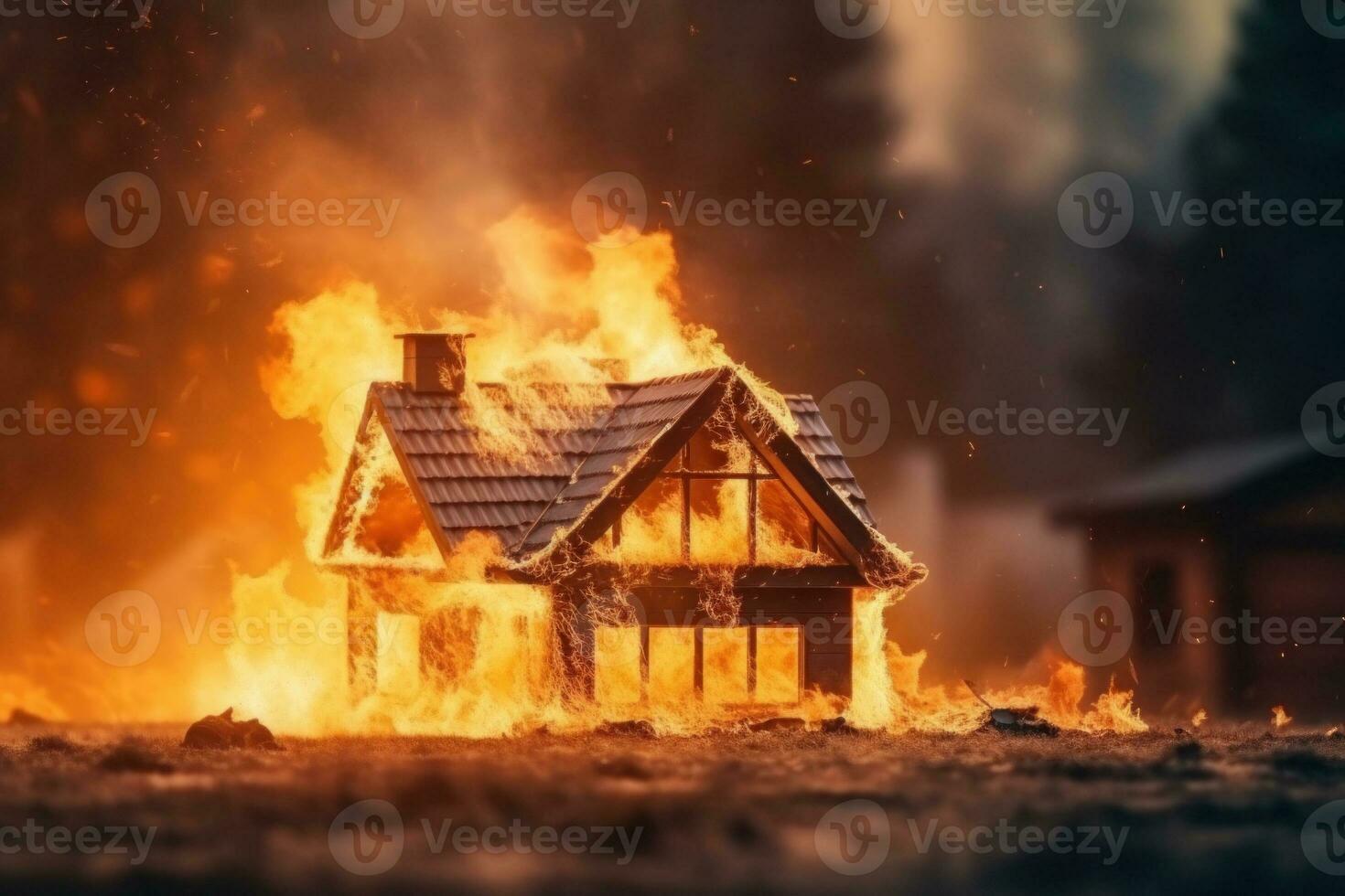 Burning house, Insurance concept. Generative AI photo