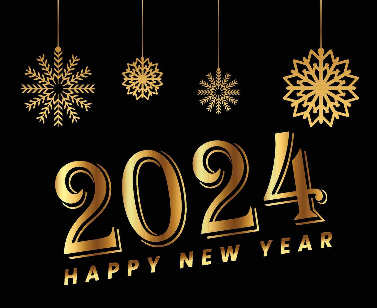 2024 Happy New Year Abstract Gold Design Holiday Vector Logo Symbol Illustration With Black Background