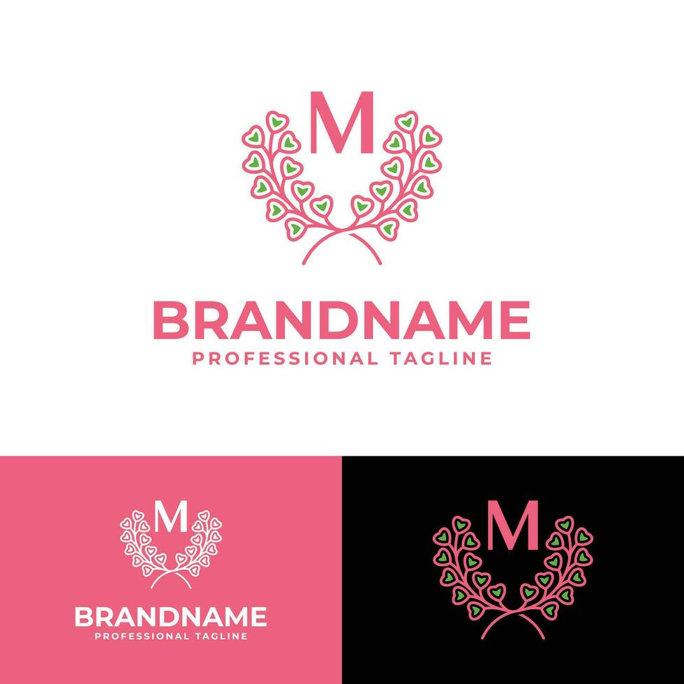 Letter M Laurel Love Logo, suitable for business related to Laurel and Love with M initial. vector