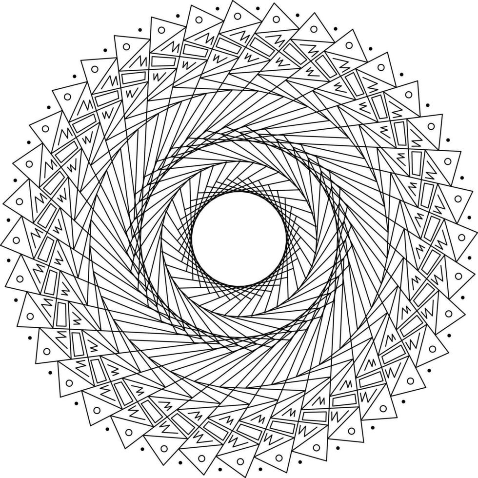 negro trama de semitonos líneas en vórtice forma. geométrico Arte. de moda diseño elemento.circular y radial líneas voluta, hélice.segmentada circulo con rotación. radiante arco líneas. coclear vector