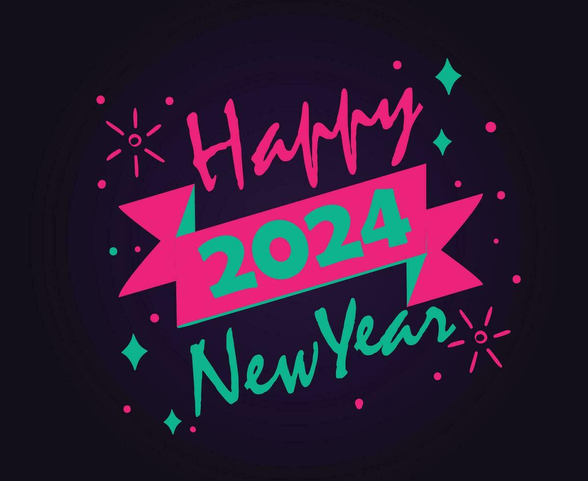 2024 contento nuevo año resumen rosado y verde diseño fiesta vector logo símbolo ilustración con negro antecedentes