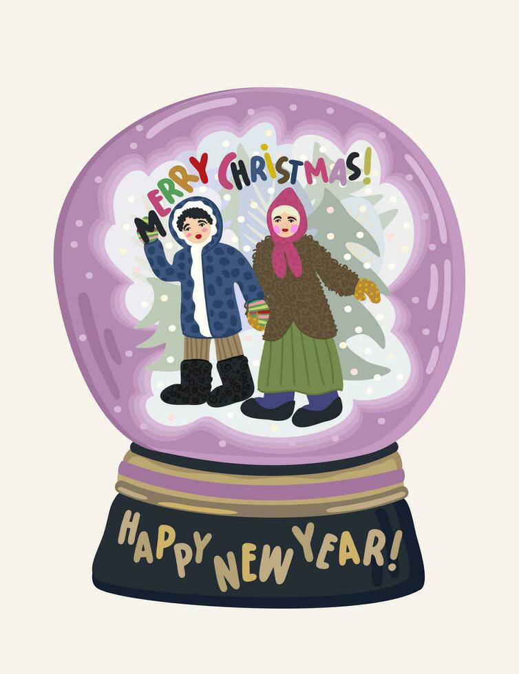 New Year snow ball. Merry Christmas and Happy New Year. Vector celebration concept
